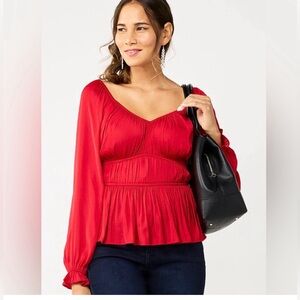 Nine West women’s long sleeve sweetheart corset peplum top